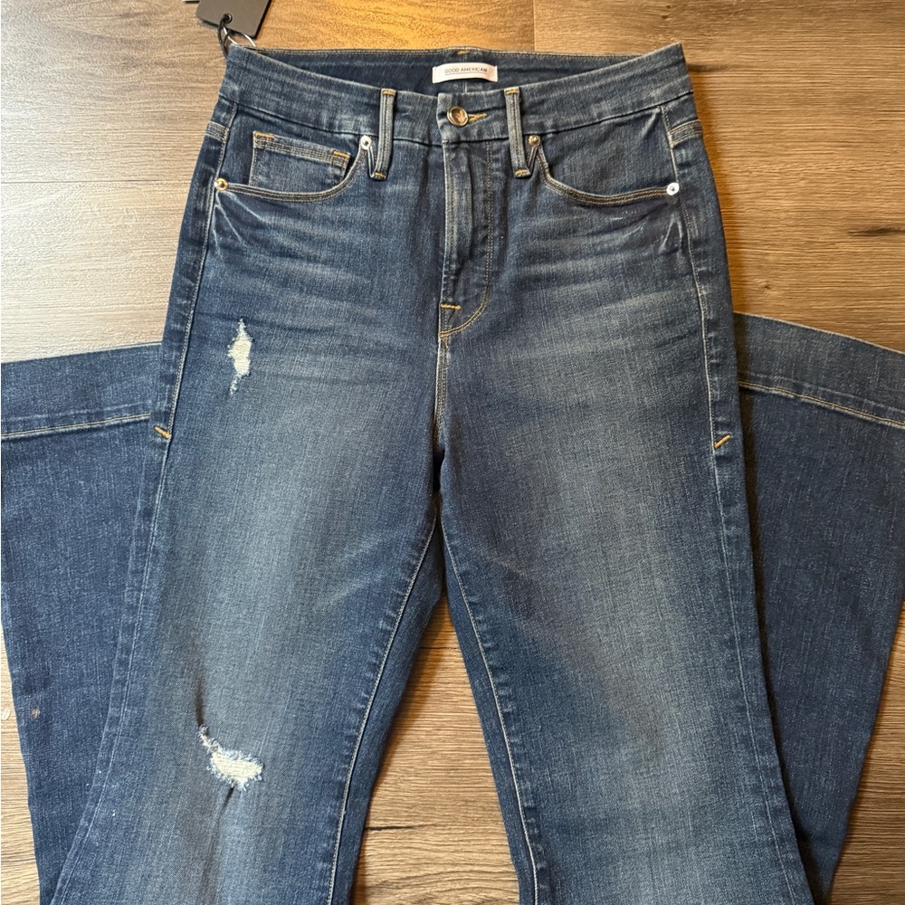 Good American Dark Blue Flare Jeans size 6/28